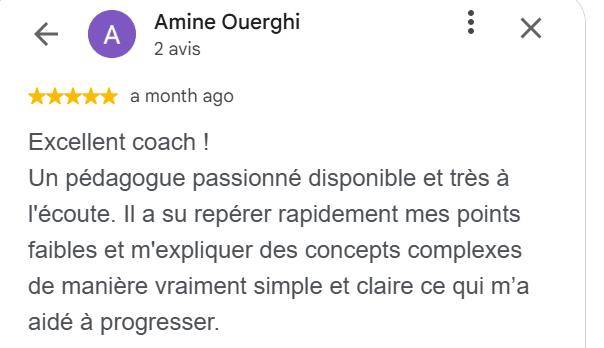 Capture de l'avis Google cinq étoiles d'Amine Ouerghi, retranscrit ci-dessus