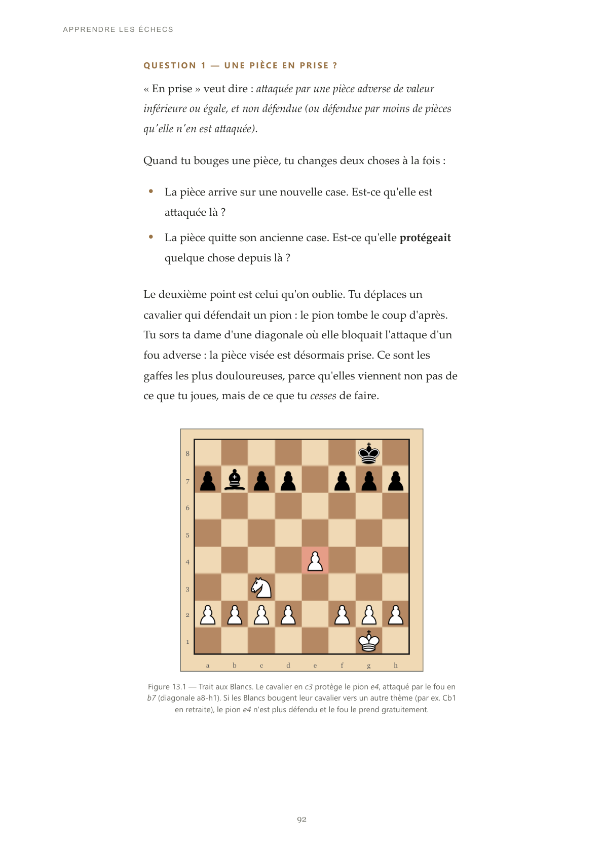 Page 92 du livre : une pièce en prise, expliquée avec un diagramme
