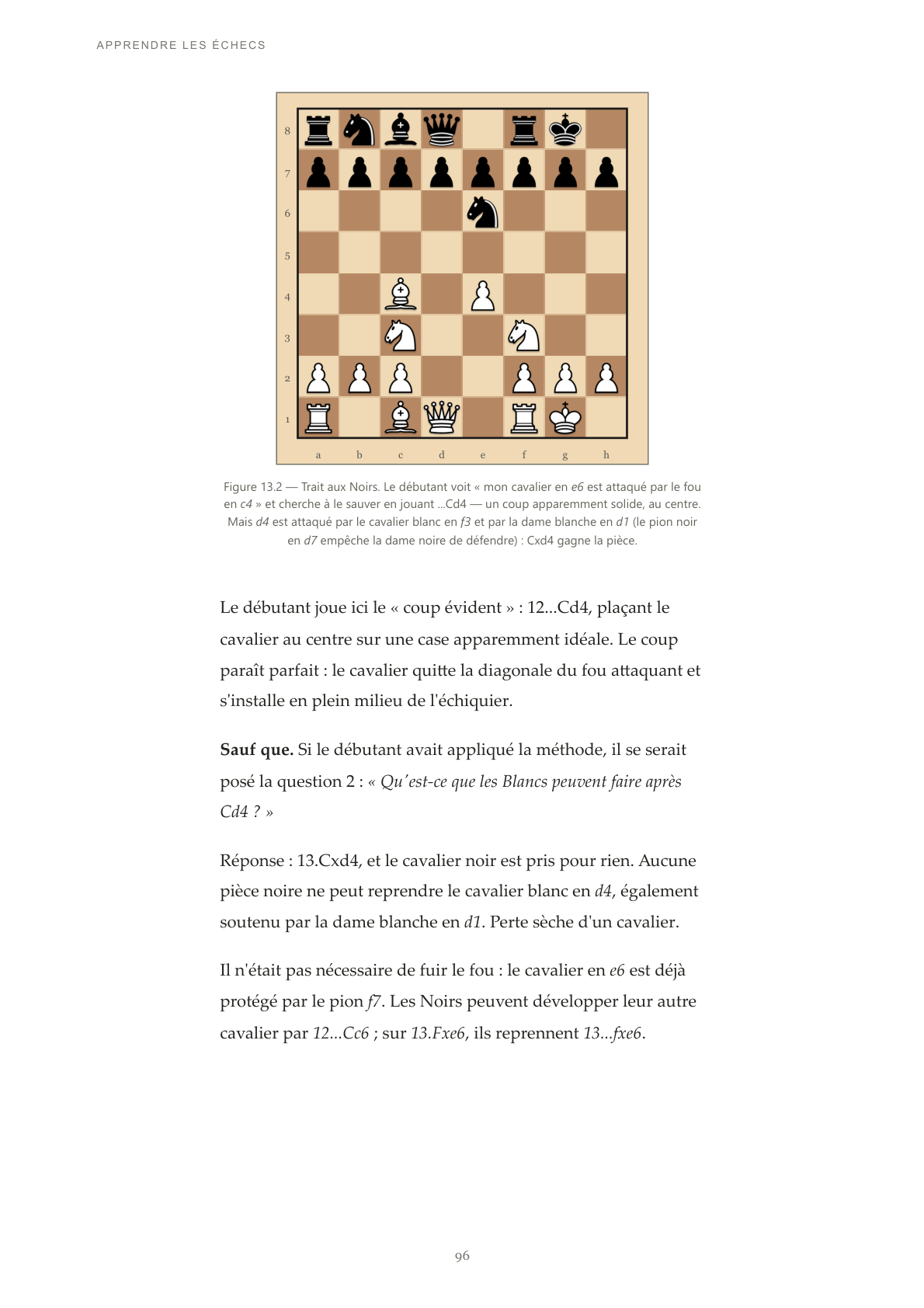 Page 96 du livre : un coup de cavalier naturel qui perd une pièce
